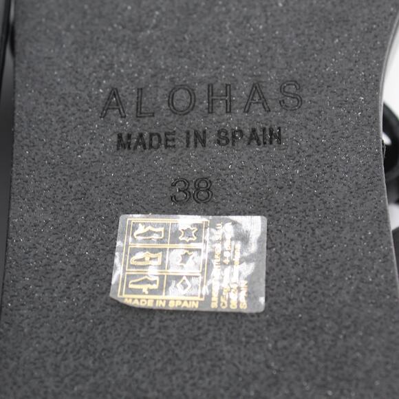 Alohas Sandals Womens 8 Leather Black Loop Strappy Platform Slide Minimalist - Picture 7 of 8